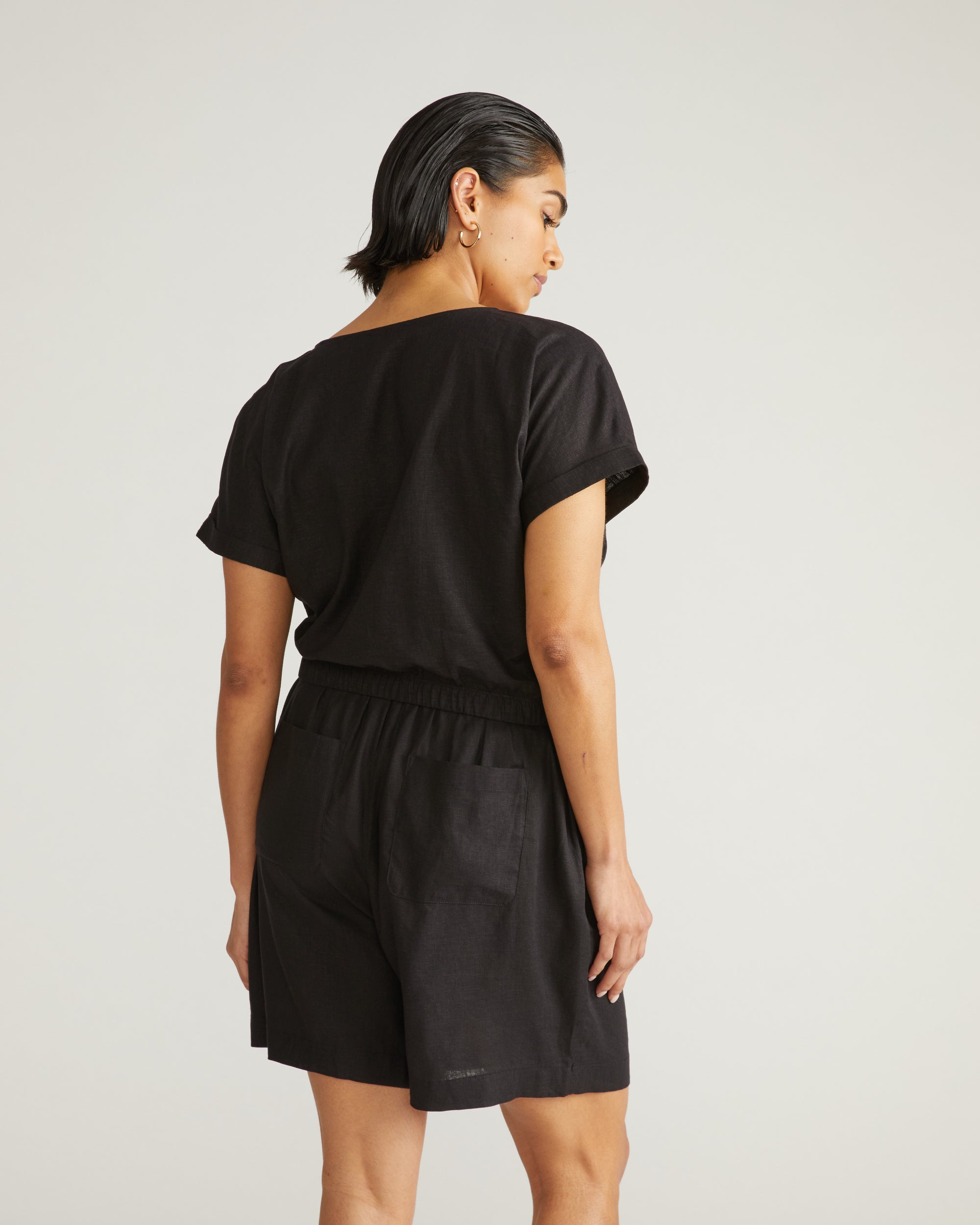 Tropez Tied Linen Crop Top - Black