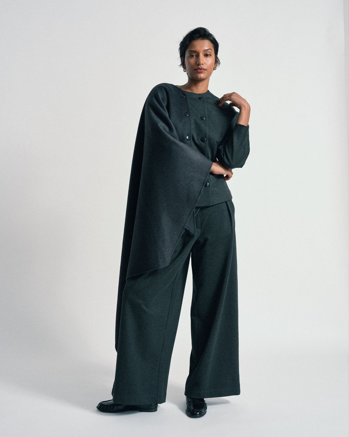 US x Abisola Wool Blend Cape - Obsidian Gray