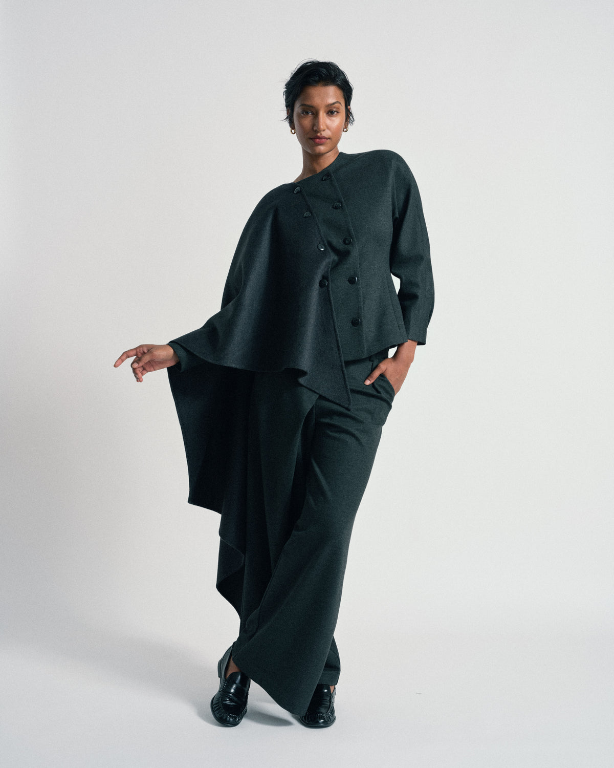 US x Abisola Wool Blend Cape - Obsidian Gray