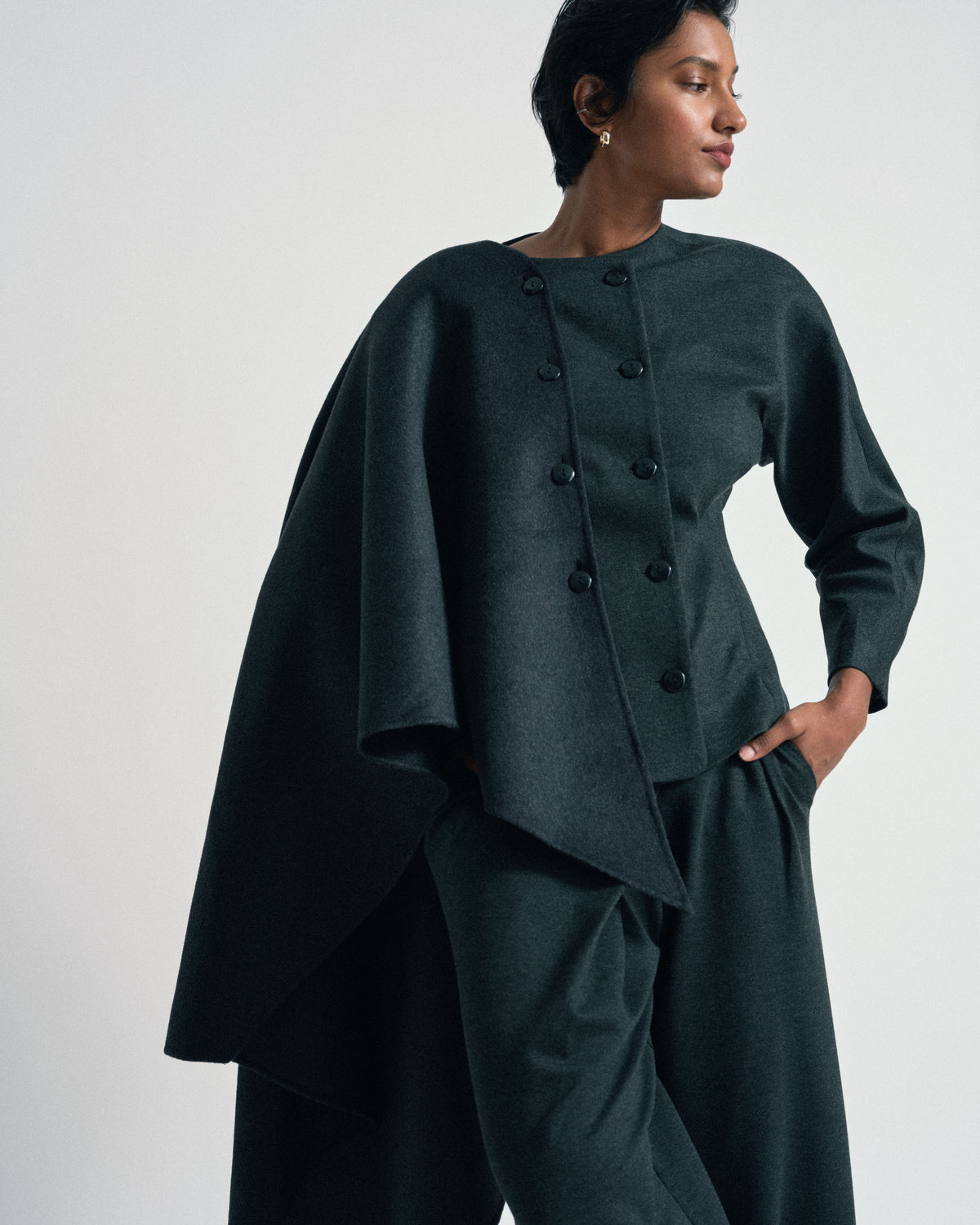 US x Abisola Wool Blend Cape - Obsidian Gray