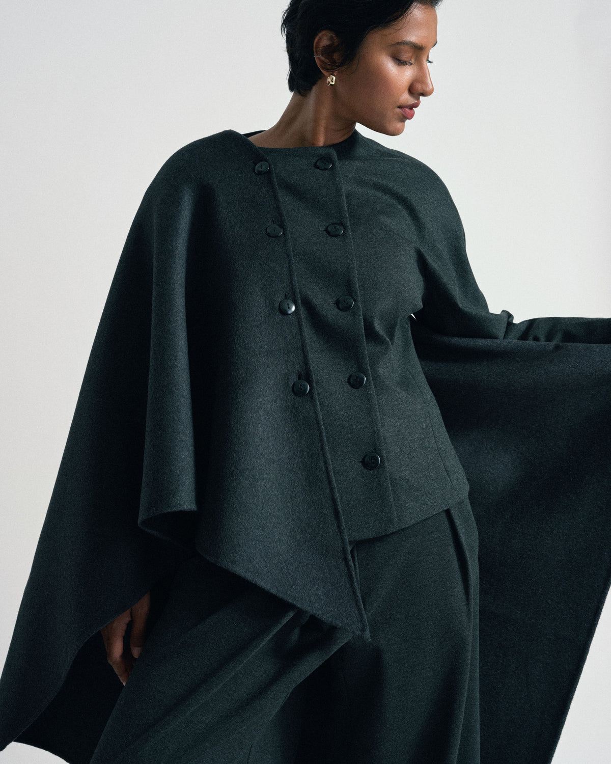 US x Abisola Wool Blend Cape - Obsidian Gray