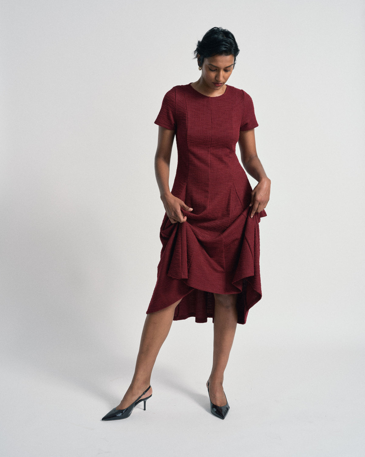 US x Abisola Ponte Tweed Dress - Deep Red Tweed