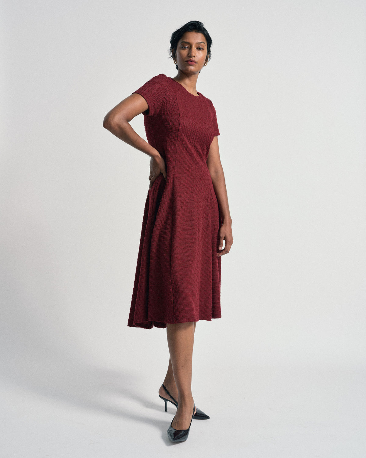 US x Abisola Ponte Tweed Dress - Deep Red Tweed