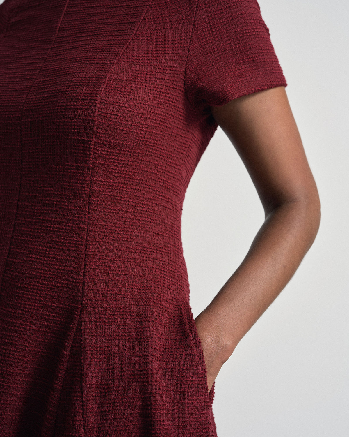 US x Abisola Ponte Tweed Dress - Deep Red Tweed