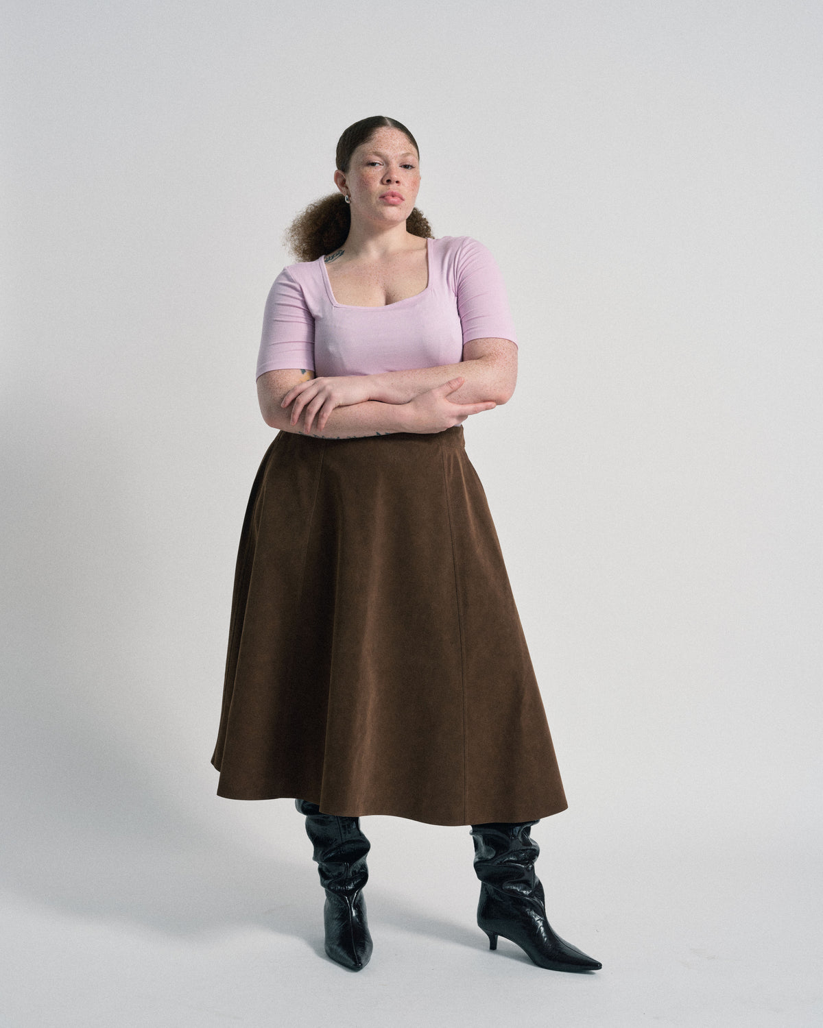US x Abisola Faux Suede Skirt - Red Coffee
