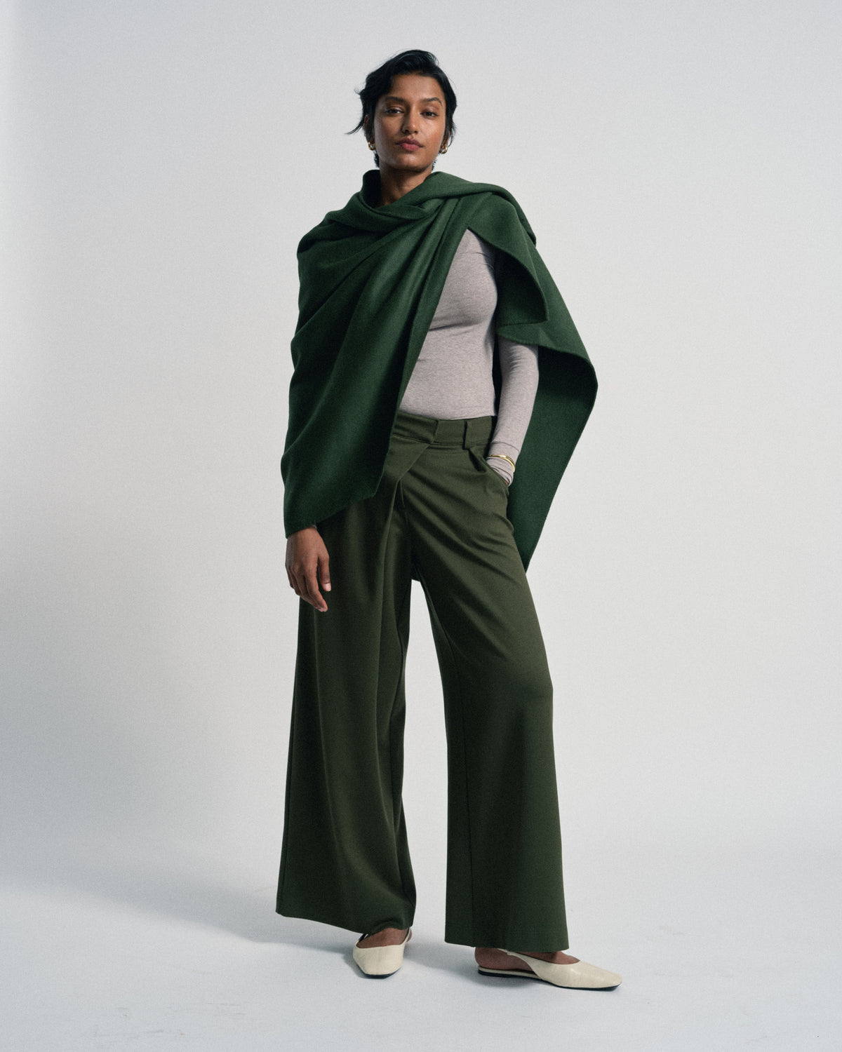 US x Abisola Wool Blend Cape - Kombu Green