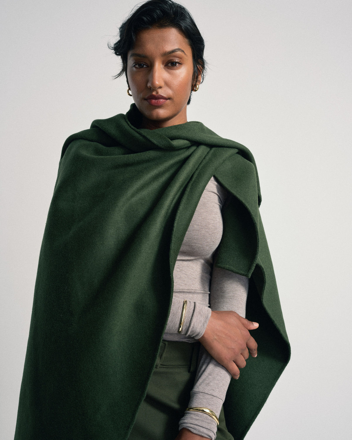US x Abisola Wool Blend Cape - Kombu Green