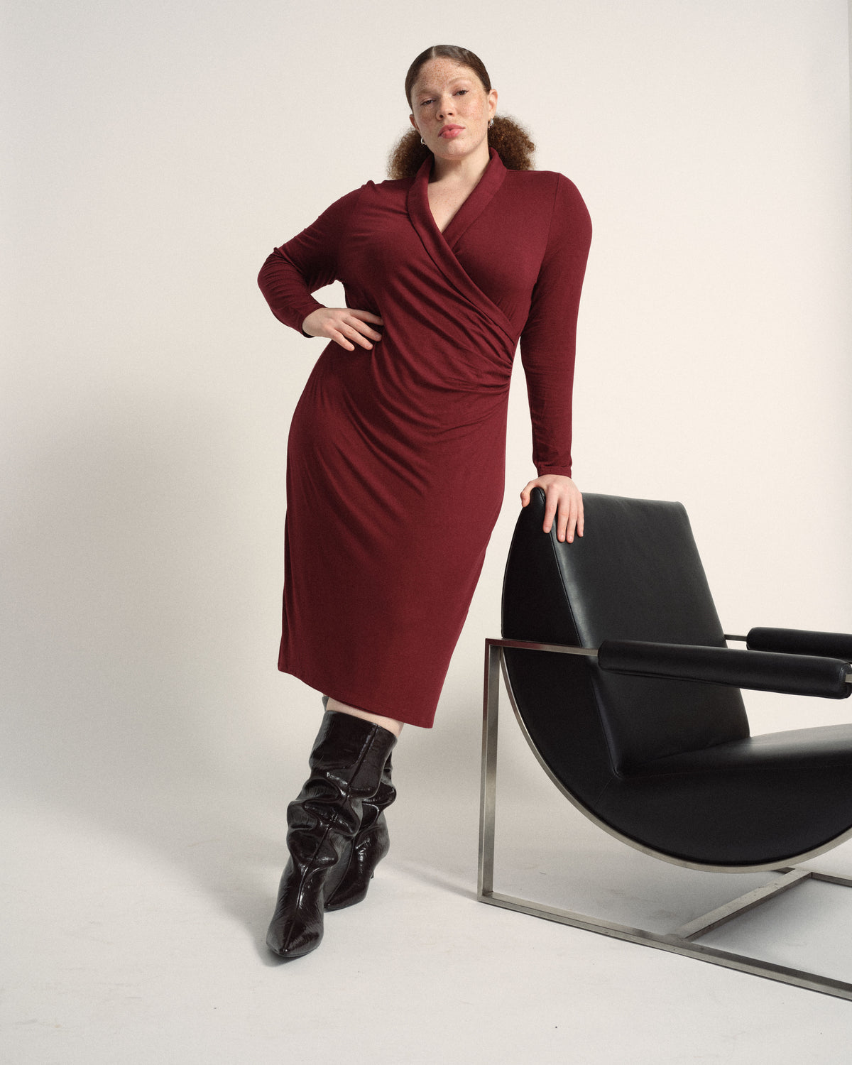 Shawl Collar Liquid Jersey Dress - Deep Red | Plus Size & Straight Size Women's Fashion | Universal Standard
