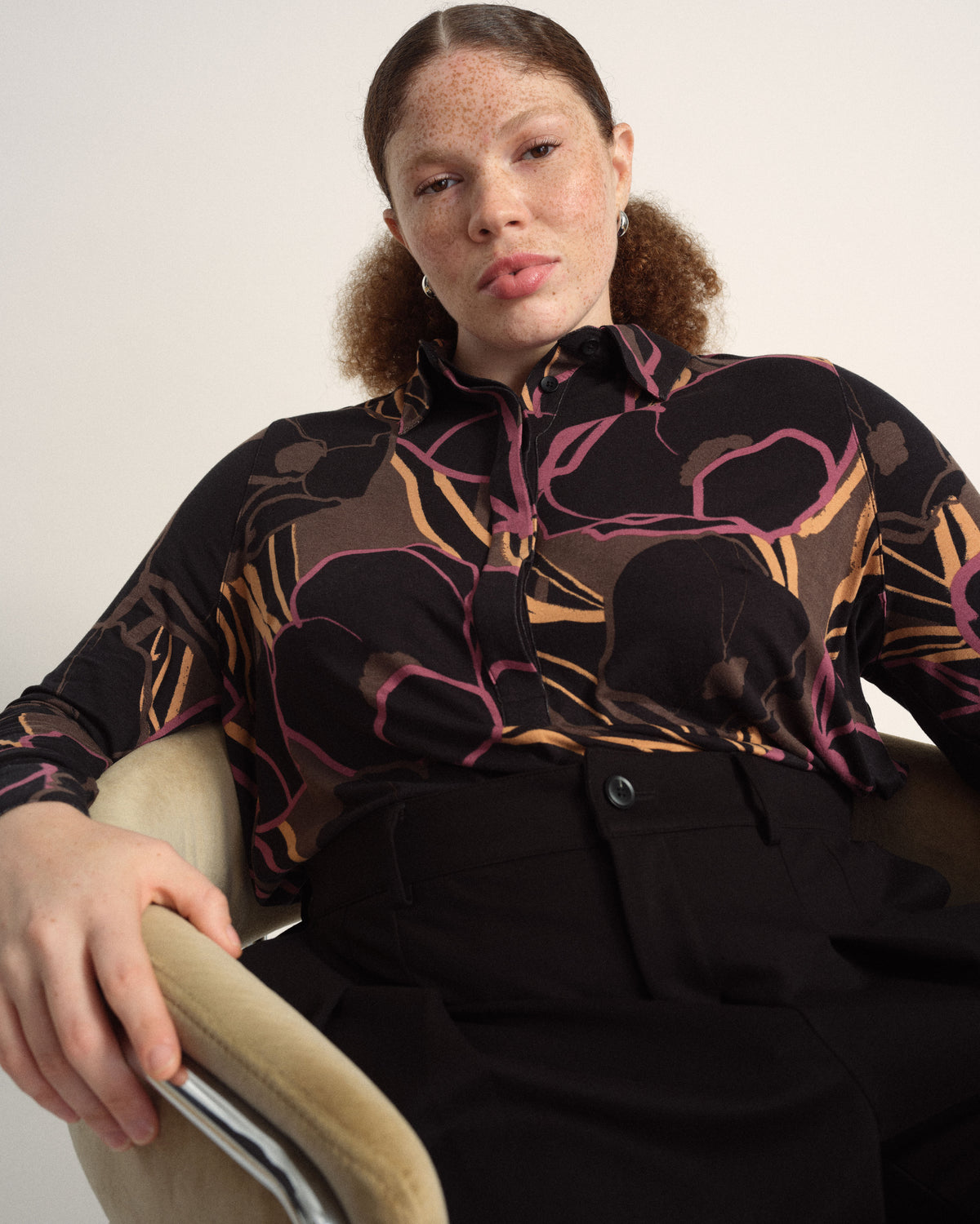 Elbe Popover Liquid Jersey Shirt Classic Fit - Poppy Field Print | Plus Size & Straight Size Women's Fashion | Universal Standard