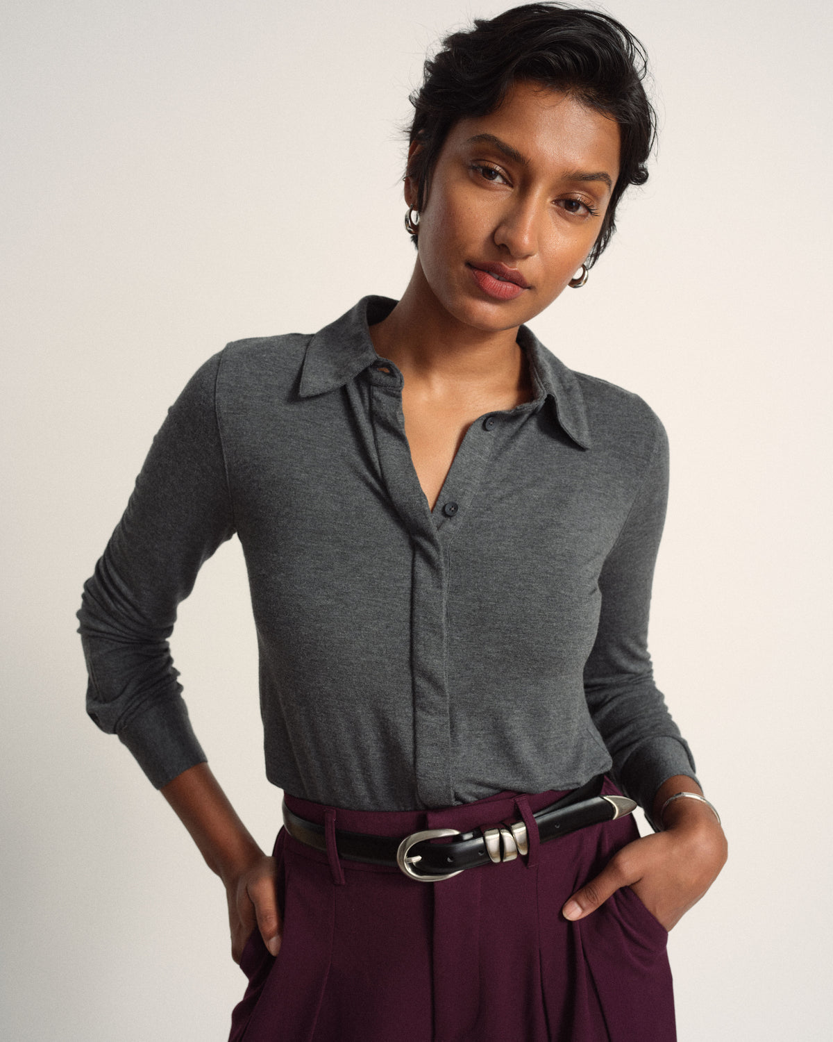 Elbe Liquid Jersey Shirt Classic Fit - Dark Gray Heather | Plus Size & Straight Size Women's Fashion | Universal Standard