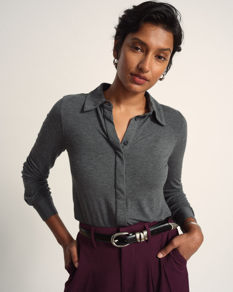 Elbe Liquid Jersey Shirt Classic Fit - Dark Gray Heather | Plus Size & Straight Size Women's Fashion | Universal Standard