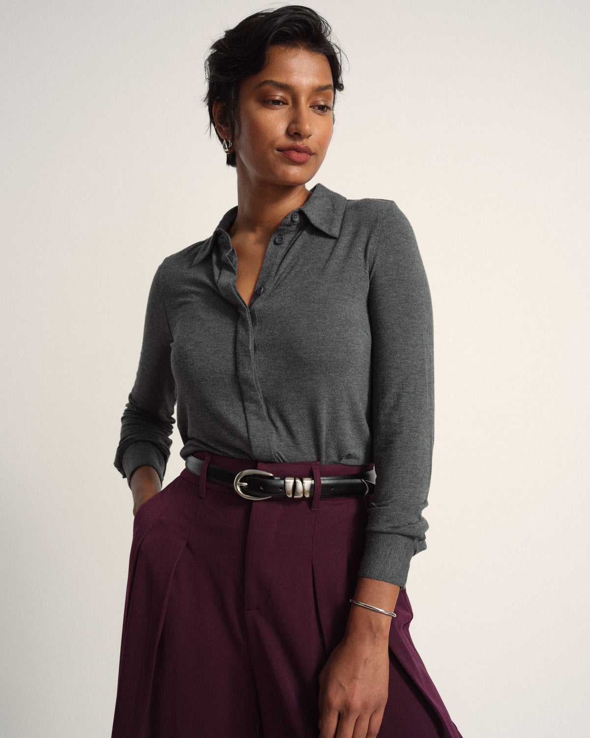 Elbe Liquid Jersey Shirt Classic Fit - Dark Gray Heather | Plus Size & Straight Size Women's Fashion | Universal Standard