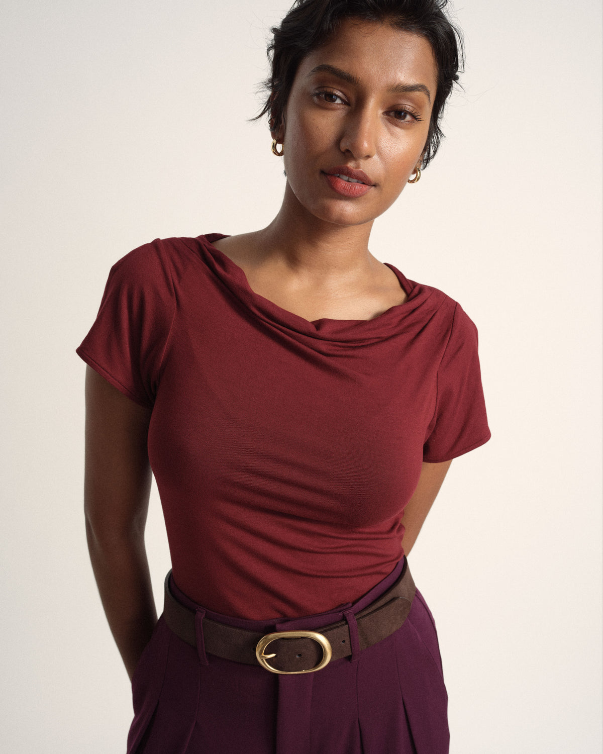 Jewel Liquid Jersey Cowl Neck Top - Deep Red | Plus Size & Straight Size Women's Fashion | Universal Standard