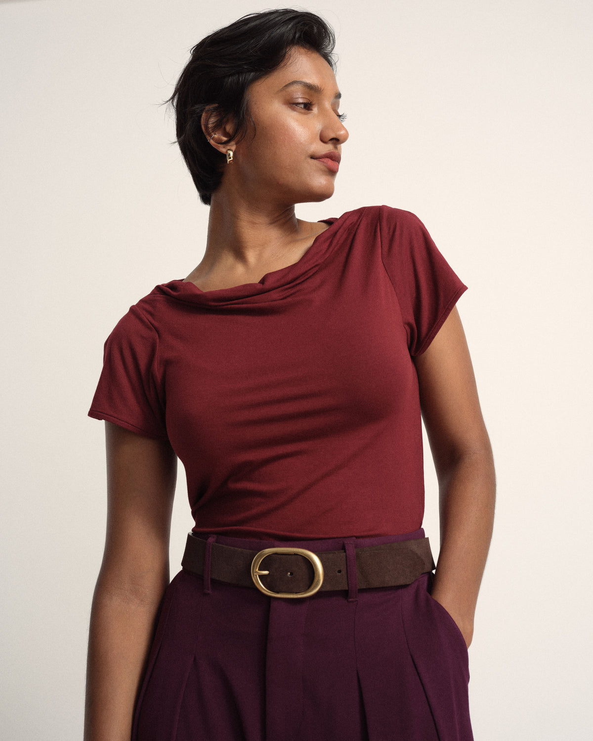 Jewel Liquid Jersey Cowl Neck Top - Deep Red | Plus Size & Straight Size Women's Fashion | Universal Standard