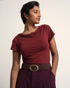 Oval Buckle Suede Belt - Brown/Gold