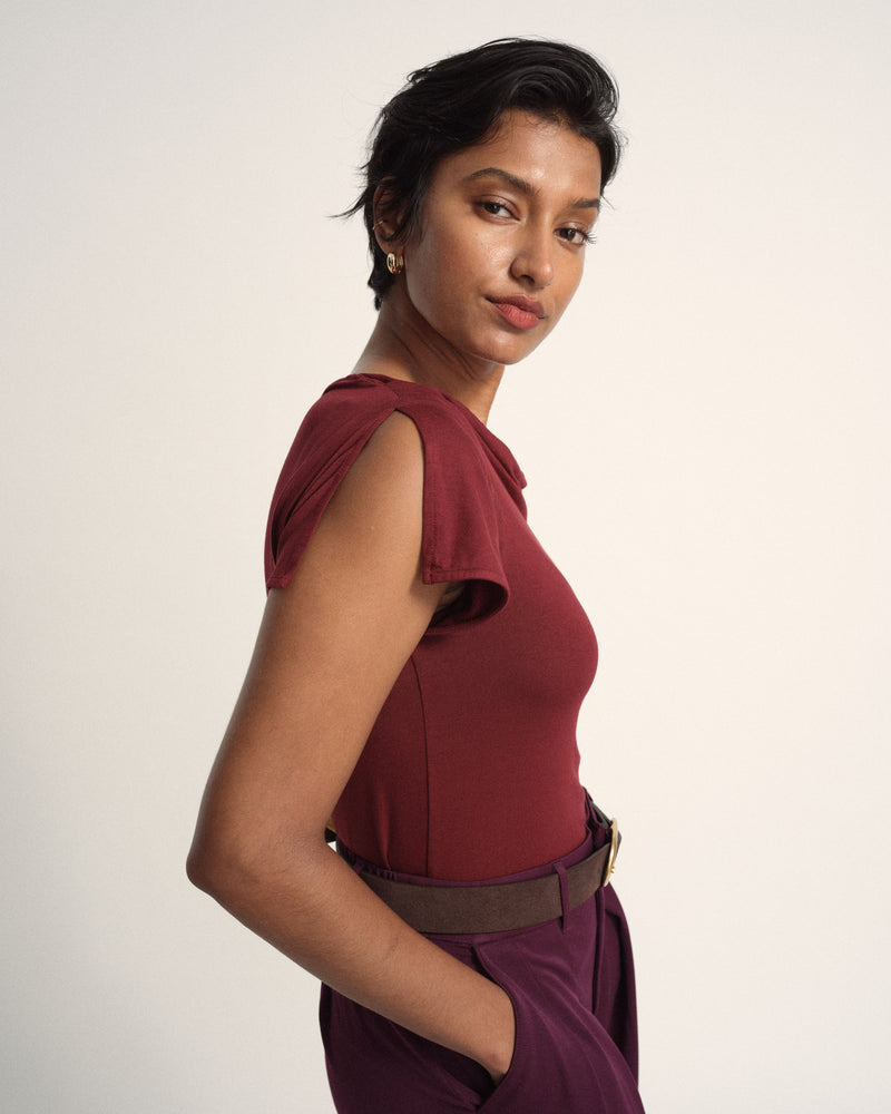 Jewel Liquid Jersey Cowl Neck Top - Deep Red | Plus Size & Straight Size Women's Fashion | Universal Standard