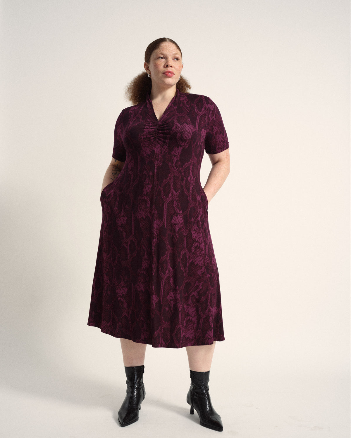 Zadie Liquid Jersey Gathered Dress - Gamay Serpent Print | Plus Size & Straight Size Women's Fashion | Universal Standard