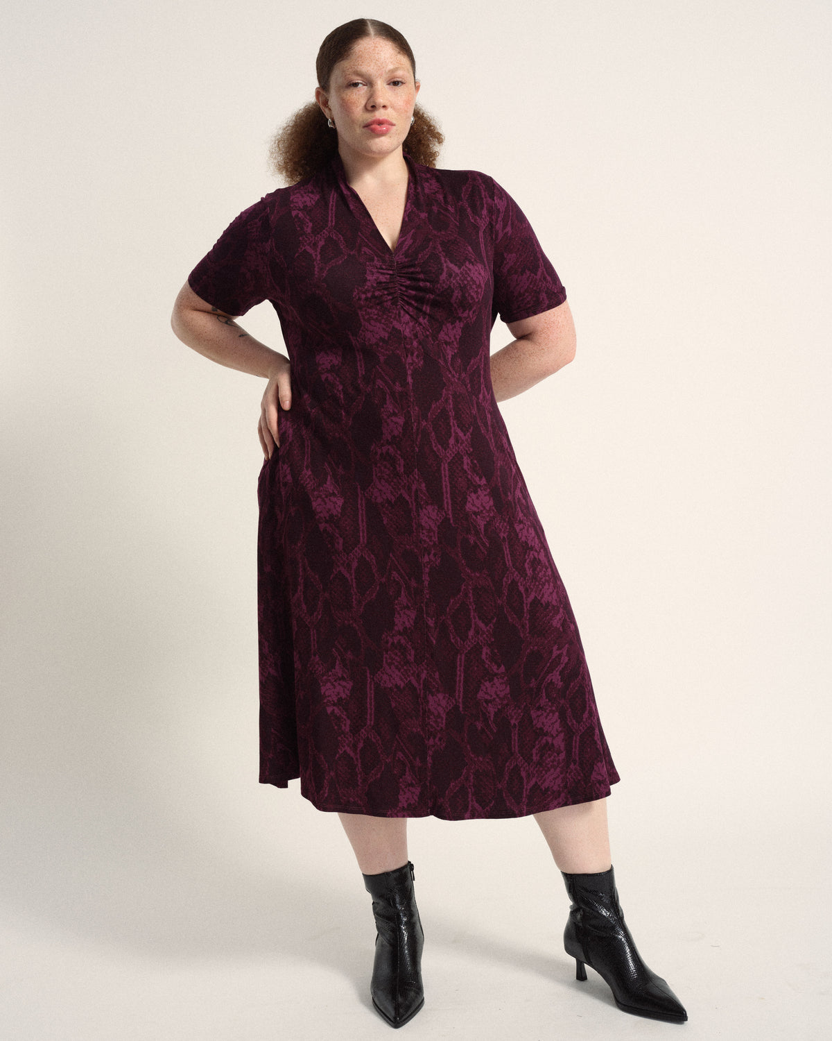 Zadie Liquid Jersey Gathered Dress - Gamay Serpent Print | Plus Size & Straight Size Women's Fashion | Universal Standard