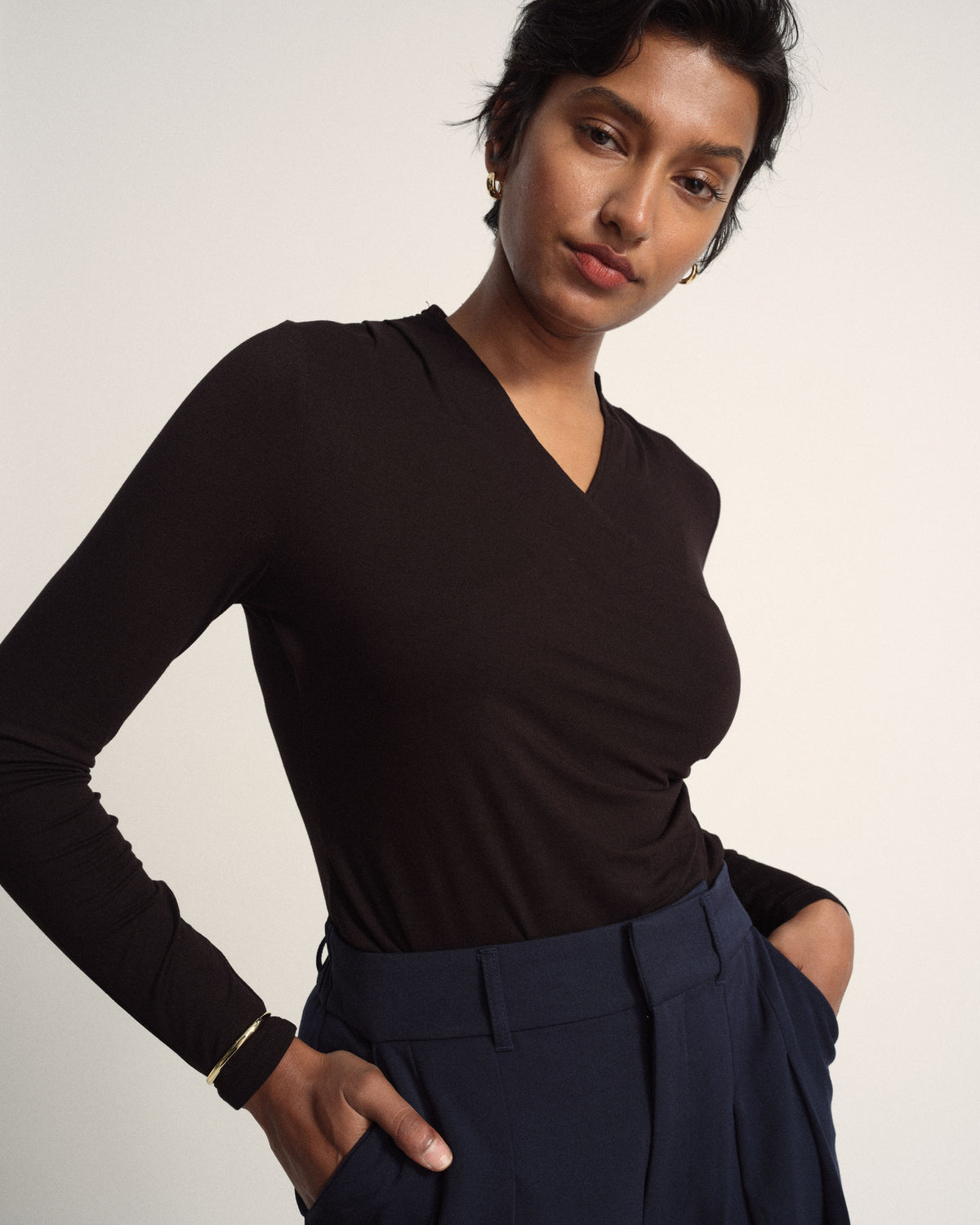 Tau Wrap Neck Liquid Jersey Top - Black | Plus Size & Straight Size Women's Fashion | Universal Standard