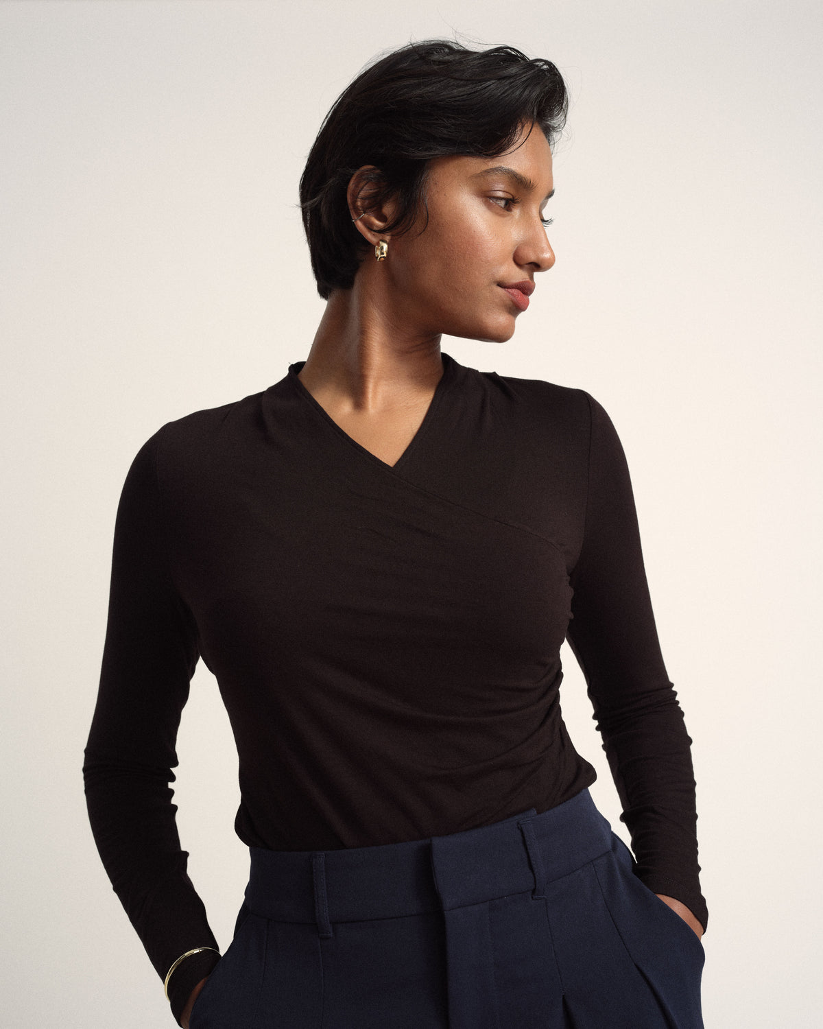 Tau Wrap Neck Liquid Jersey Top - Black | Plus Size & Straight Size Women's Fashion | Universal Standard