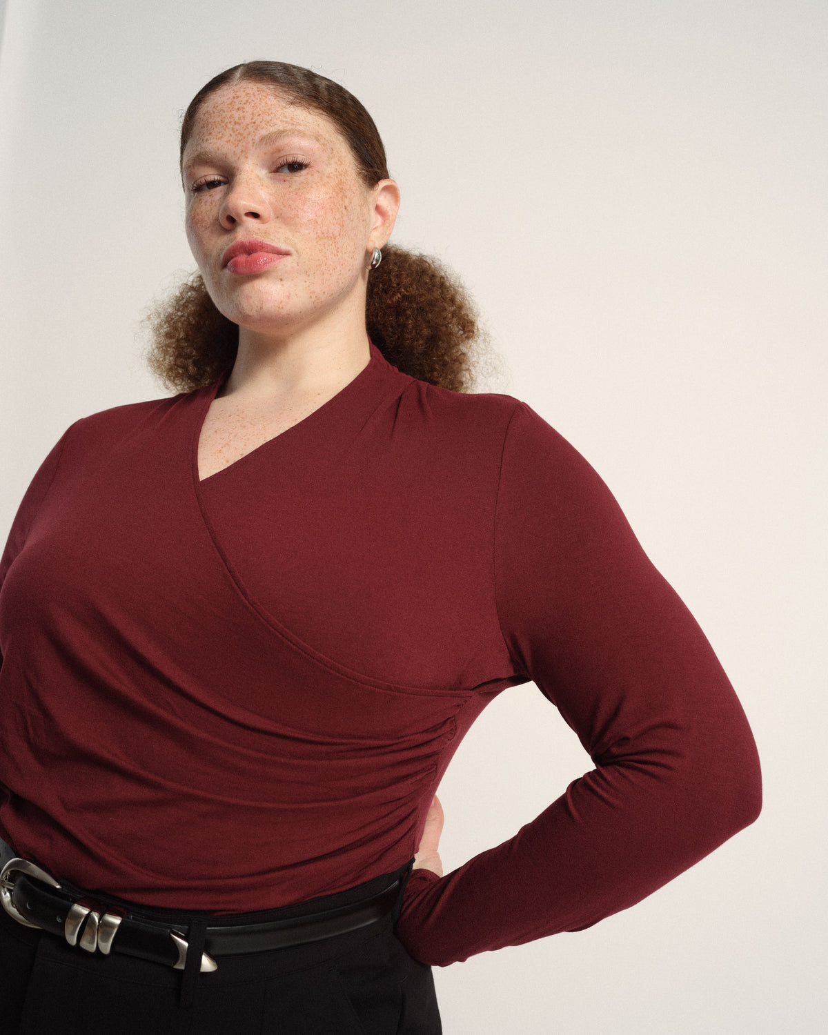 Tau Wrap Neck Liquid Jersey Top - Deep Red | Plus Size & Straight Size Women's Fashion | Universal Standard