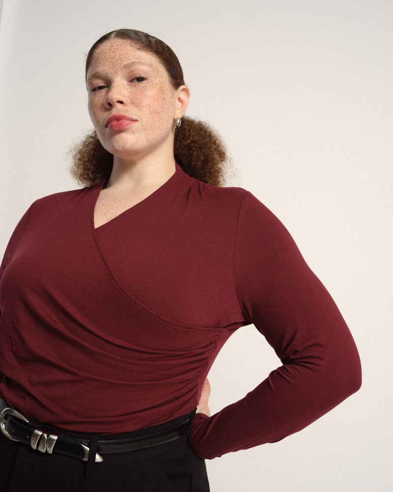 Tau Wrap Neck Liquid Jersey Top - Deep Red | Plus Size & Straight Size Women's Fashion | Universal Standard