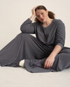 Pina Long Sleeve Lounge Tee - Fine Stripe in Navy/White