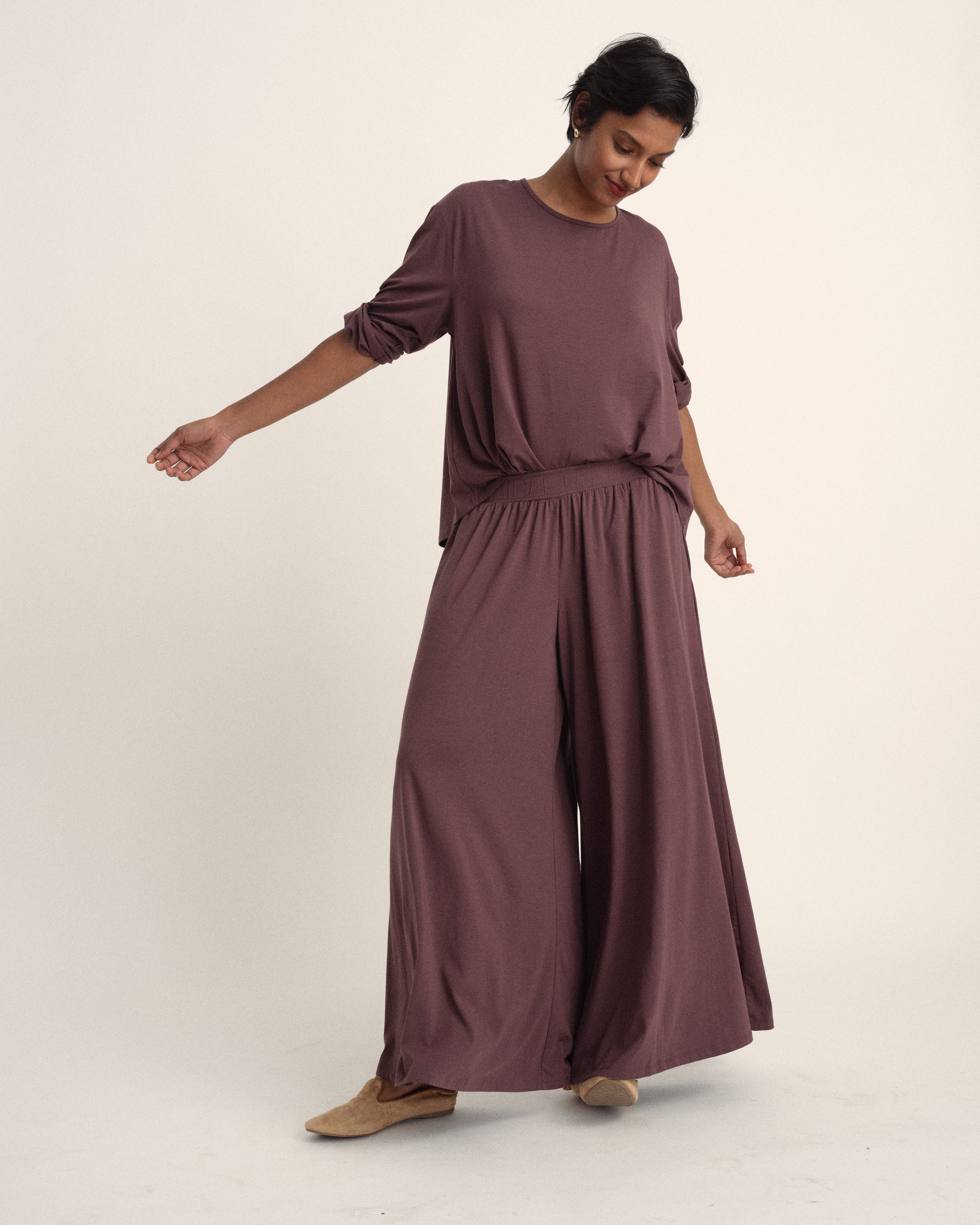 Isadora Wide Leg Lounge Pants - Cassis