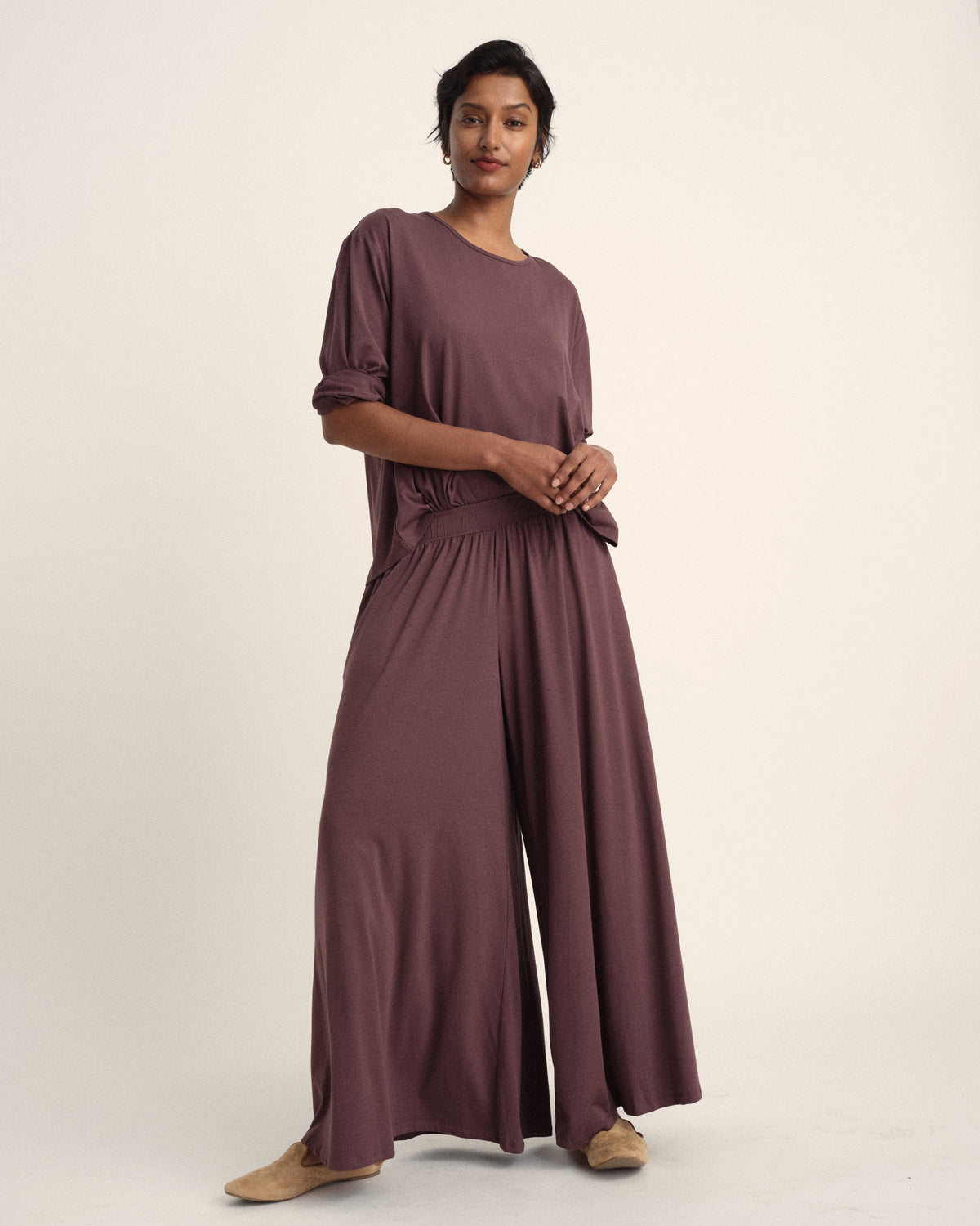 Isadora Wide Leg Lounge Pants - Cassis