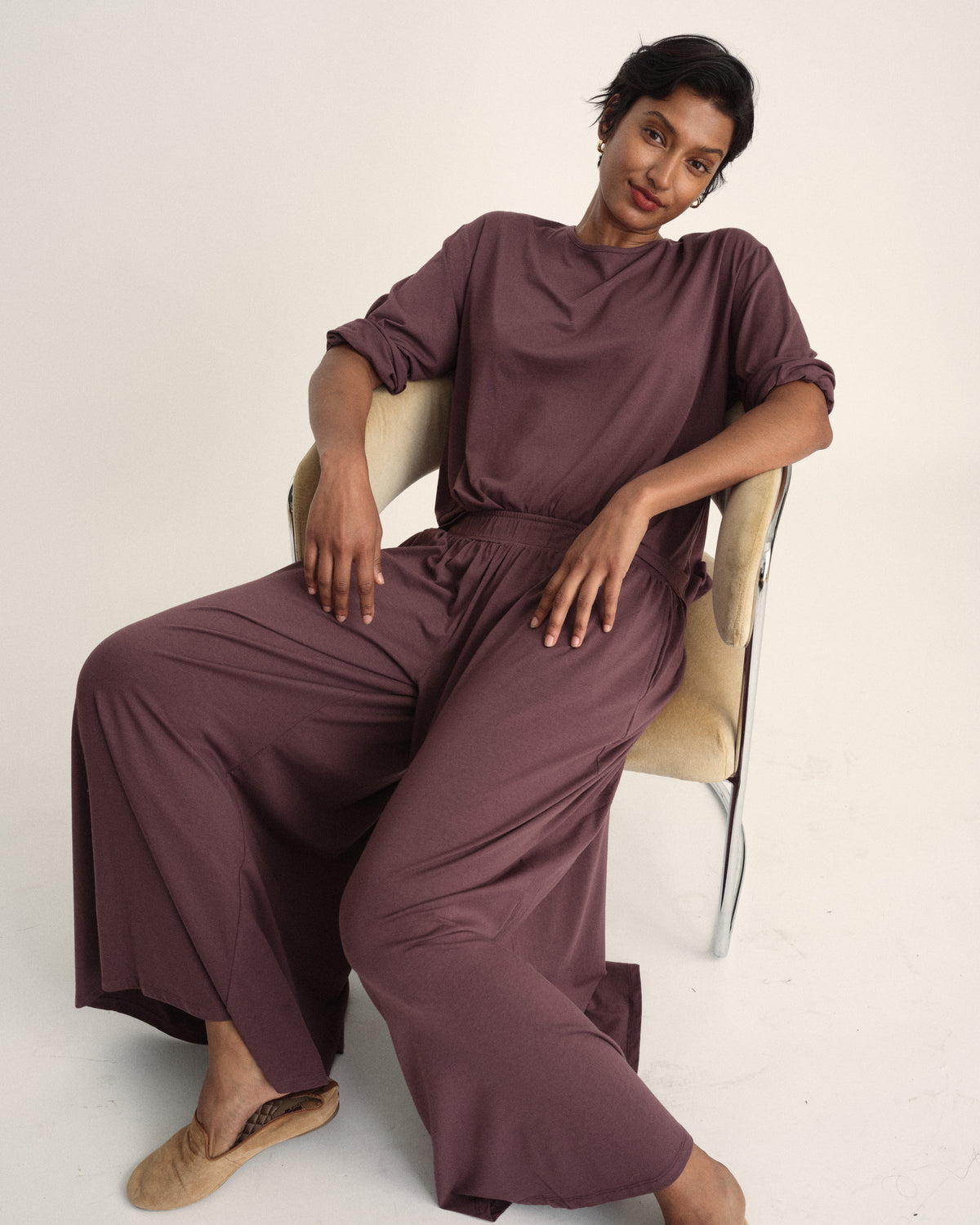 Pina Long Sleeve Lounge Tee - Cassis