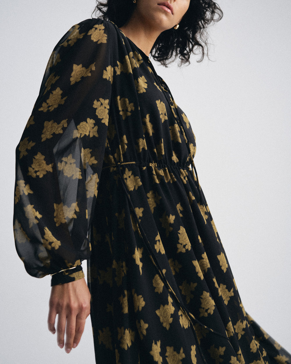 Karina Chiffon Dress - Gold Heirloom Print