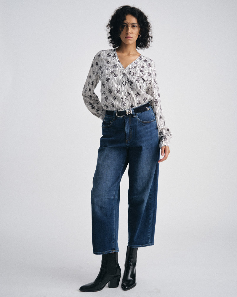 Dakota Cropped Barrel Leg Jeans - Naval Blue Wash
