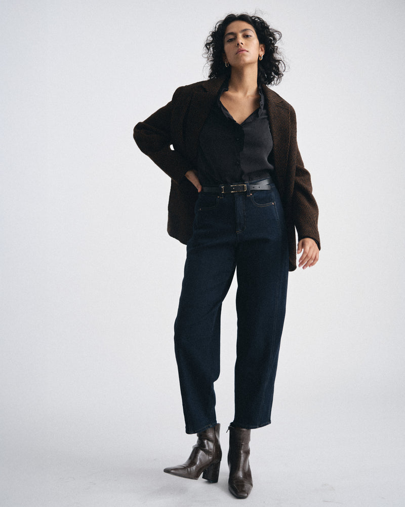 Dakota Cropped Barrel Leg Jeans - Dark Indigo