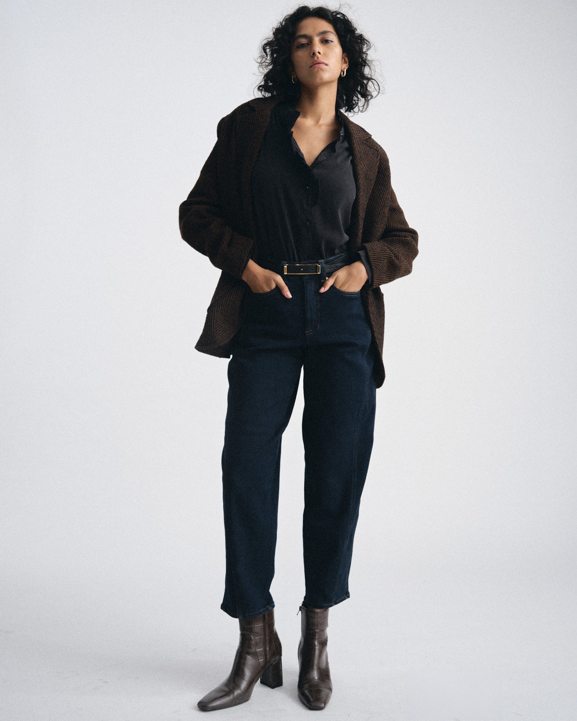 Dakota Cropped Barrel Leg Jeans - Dark Indigo