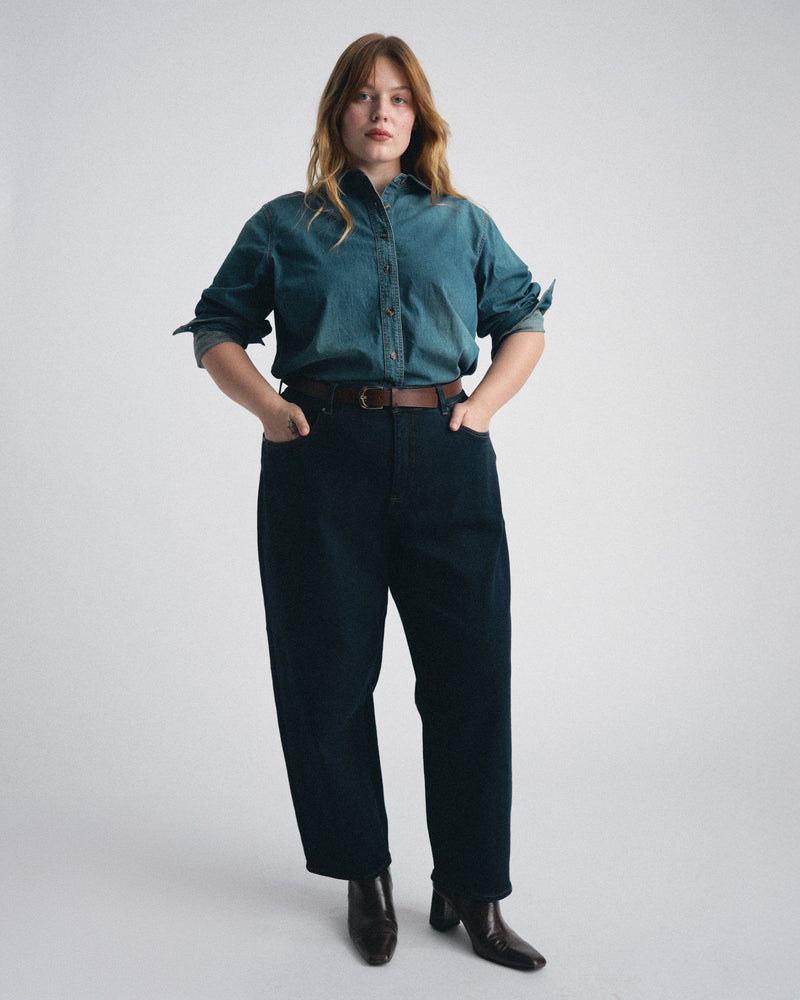 Dakota Cropped Barrel Leg Jeans - Dark Indigo
