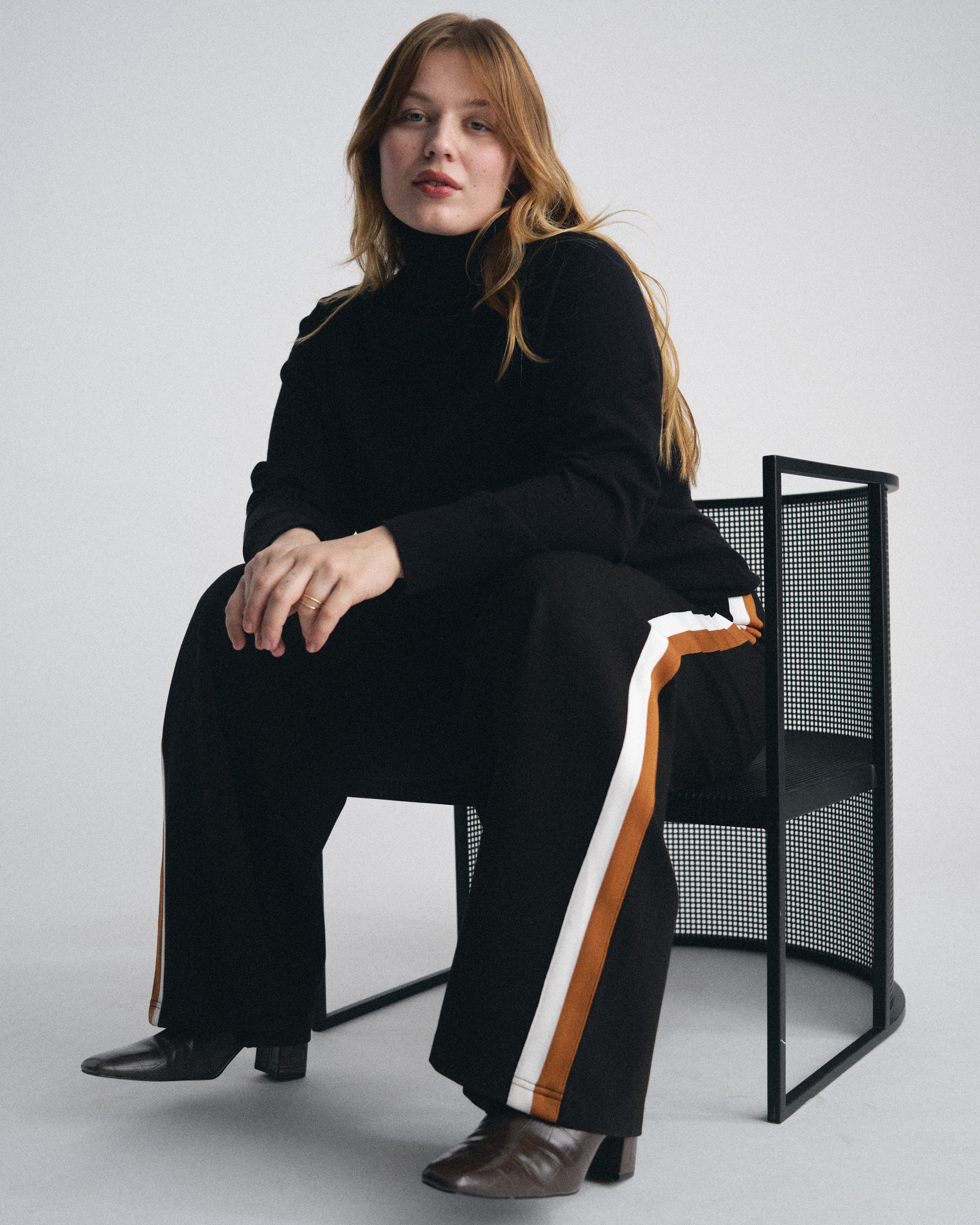 Stephanie Wide Leg Stripe Ponte Pants 30 Inch - Black with Ochre