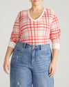 Long Sleeve V Rex - Red Plaid Print