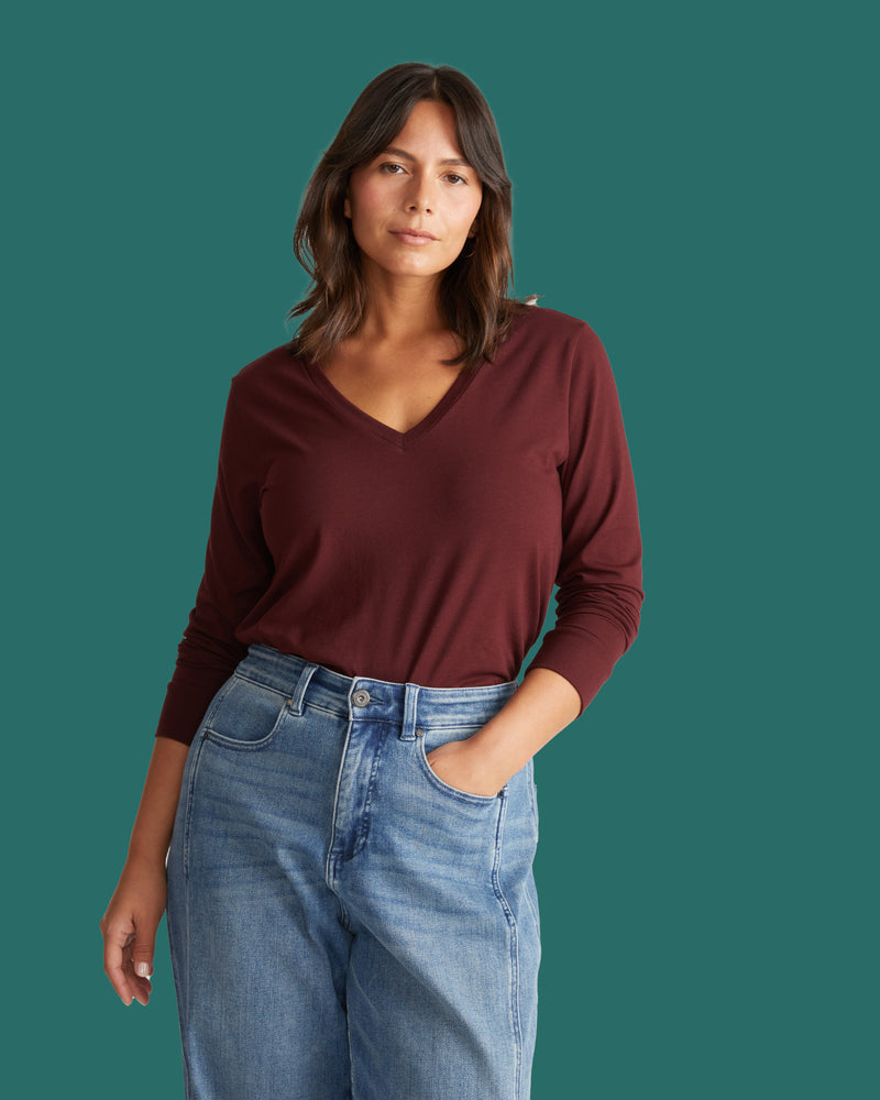 Long Sleeve V Rex - Black Cherry