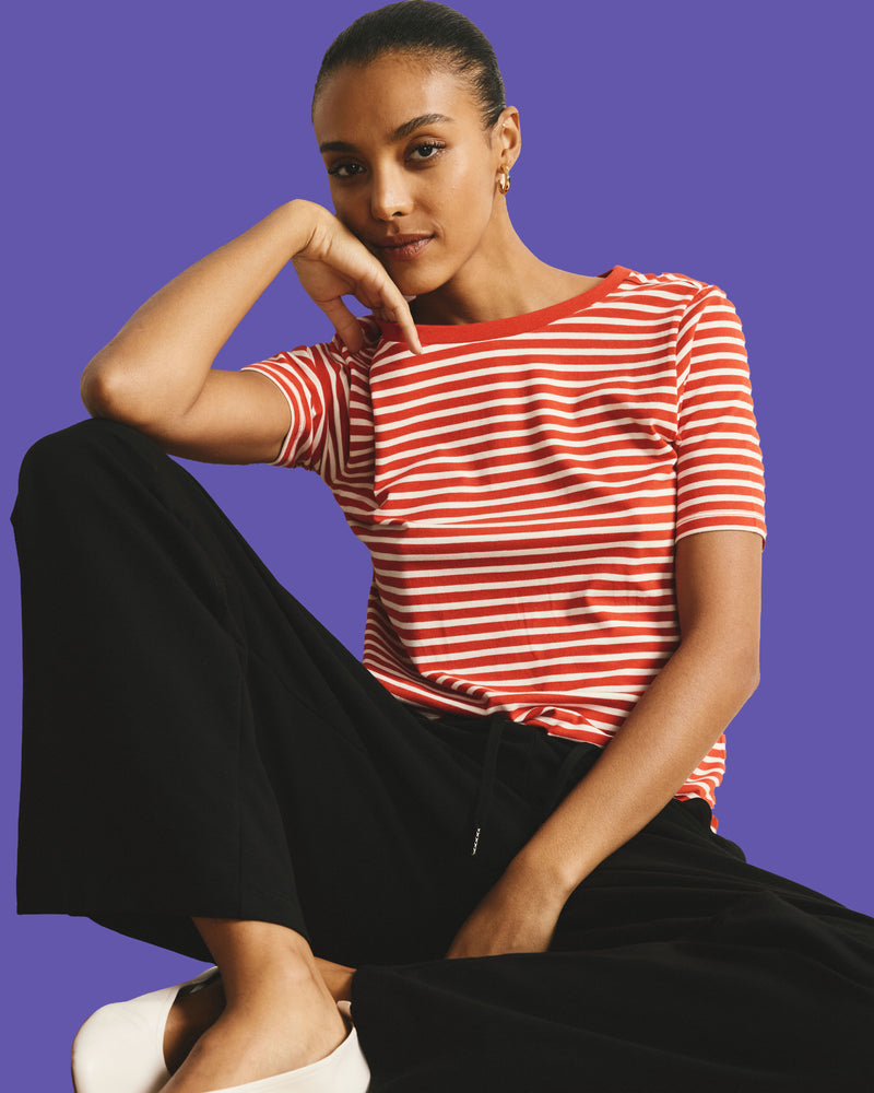 Tee Rex - Poppy/Ecru Stripe