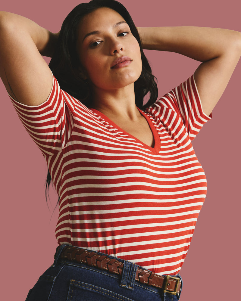 V Rex - Poppy/Ecru Stripe