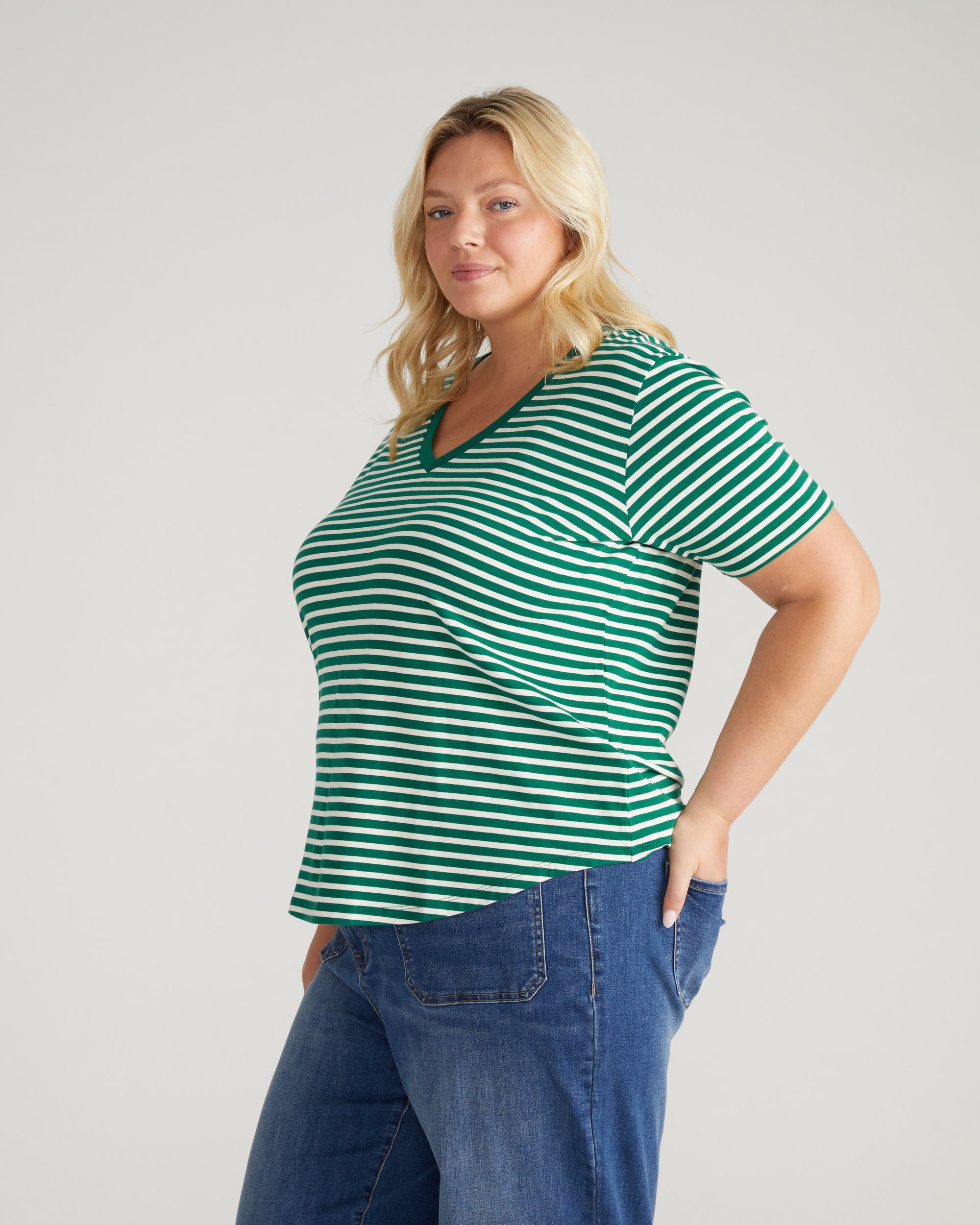 V Rex - Aventurine/Ecru Stripe