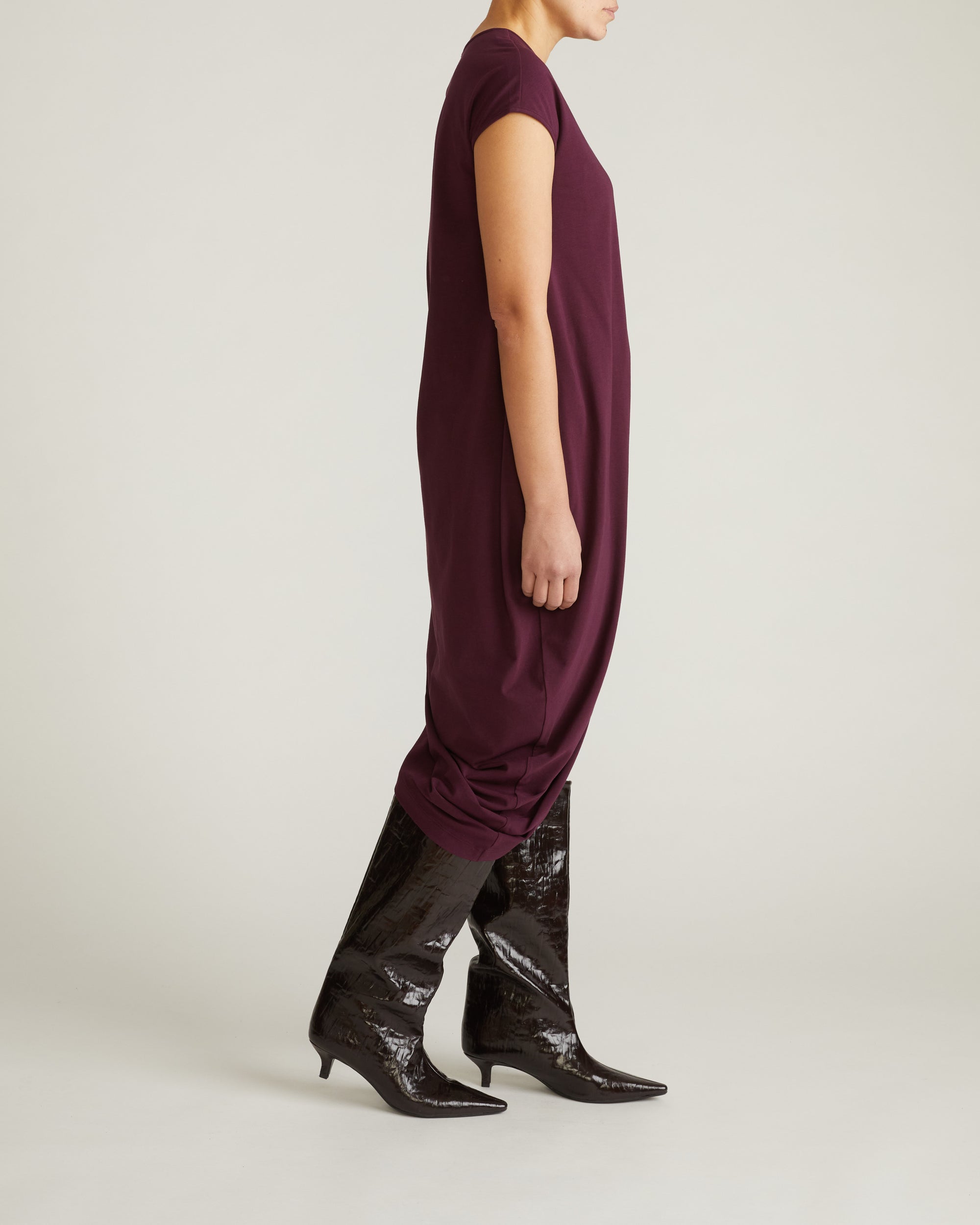 Woman wearing Iconic Geneva Dress - Acai from Universal Standard