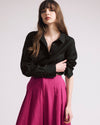 Woman wearing Elbe Popover Stretch Linen Shirt - Black from Universal Standard