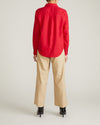Woman wearing Elbe Popover Stretch Linen Shirt - Brilliant Red from Universal Standard