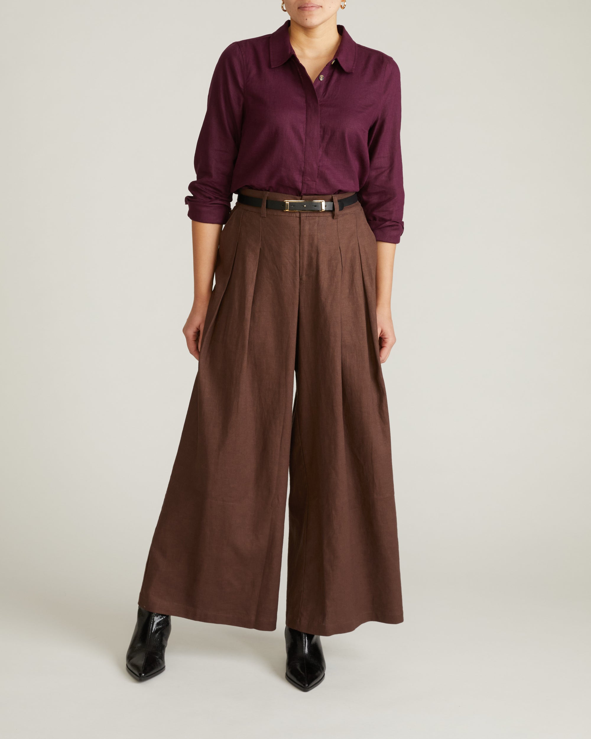 Elbe Popover Stretch Linen Blend Shirt - Acai | Plus Size & Straight Size Women's Fashion | Universal Standard