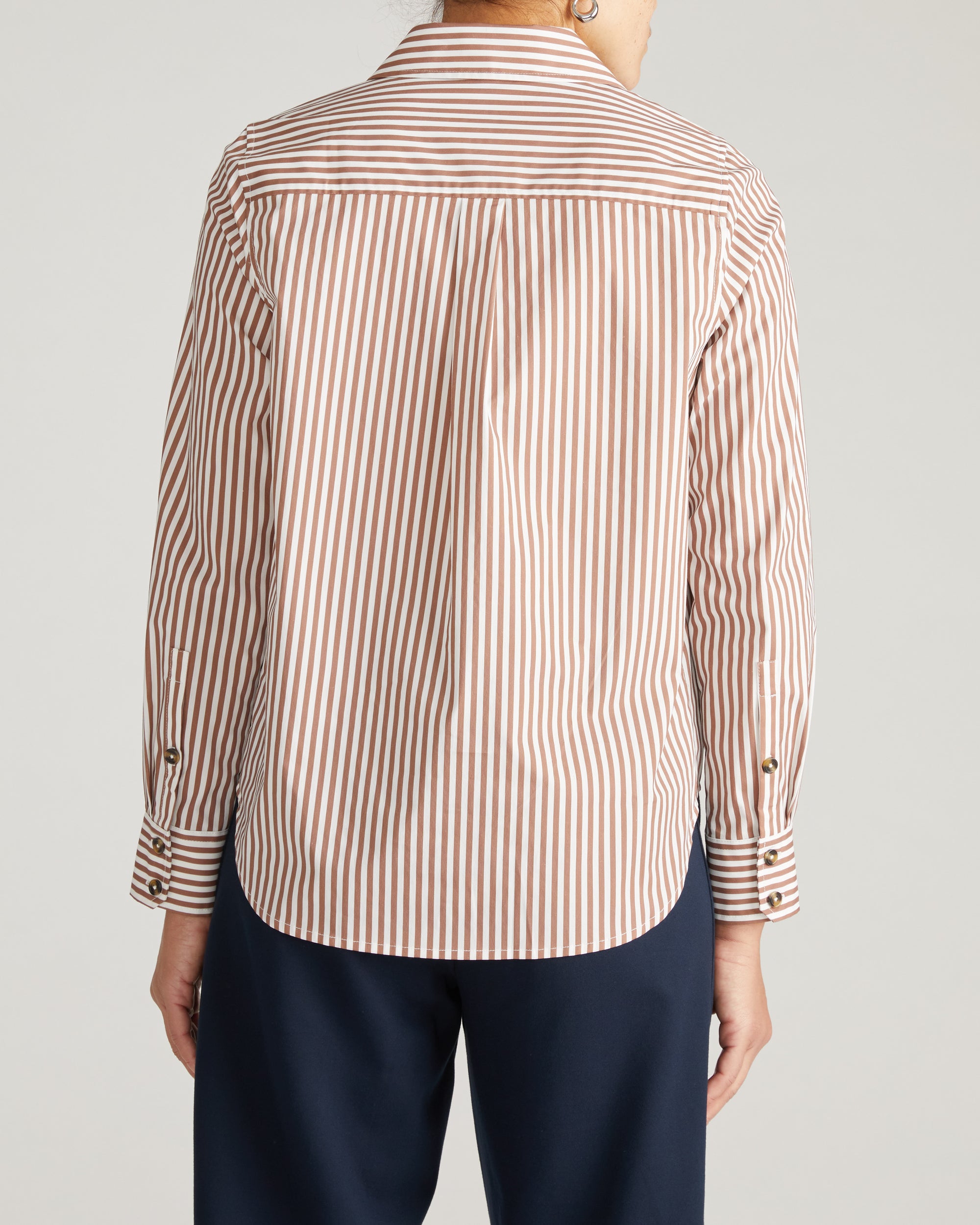 Elbe Popover Stretch Poplin Shirt Classic Fit - Allspice/White Stripe