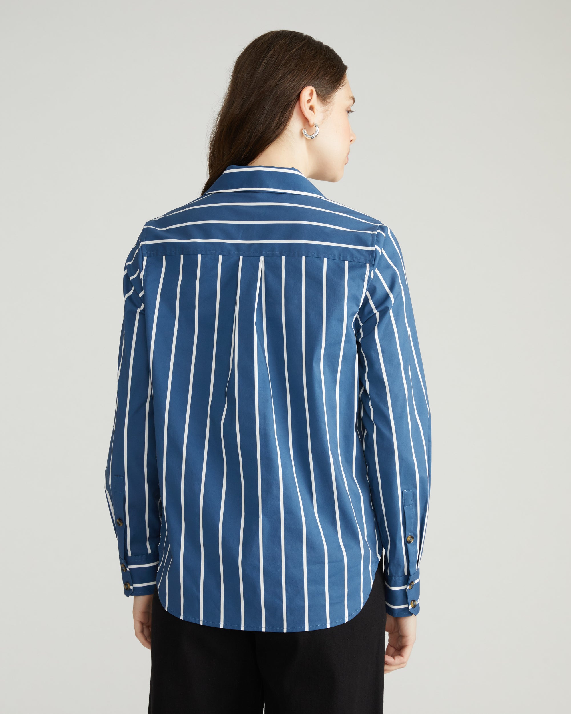 Elbe Popover Stretch Poplin Shirt Classic Fit - Ensign Blue/White Stripe