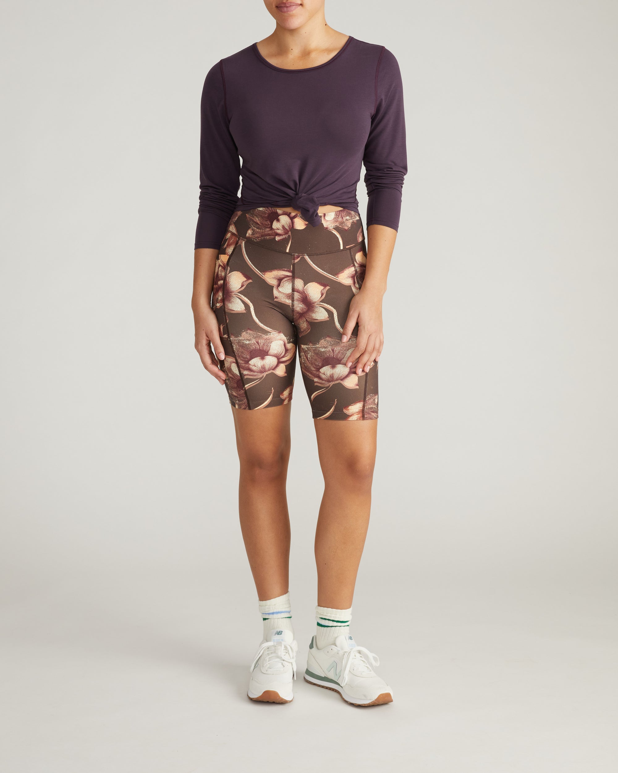 Woman wearing Next-to-Naked Bike Shorts - Lotus Print from Universal Standard