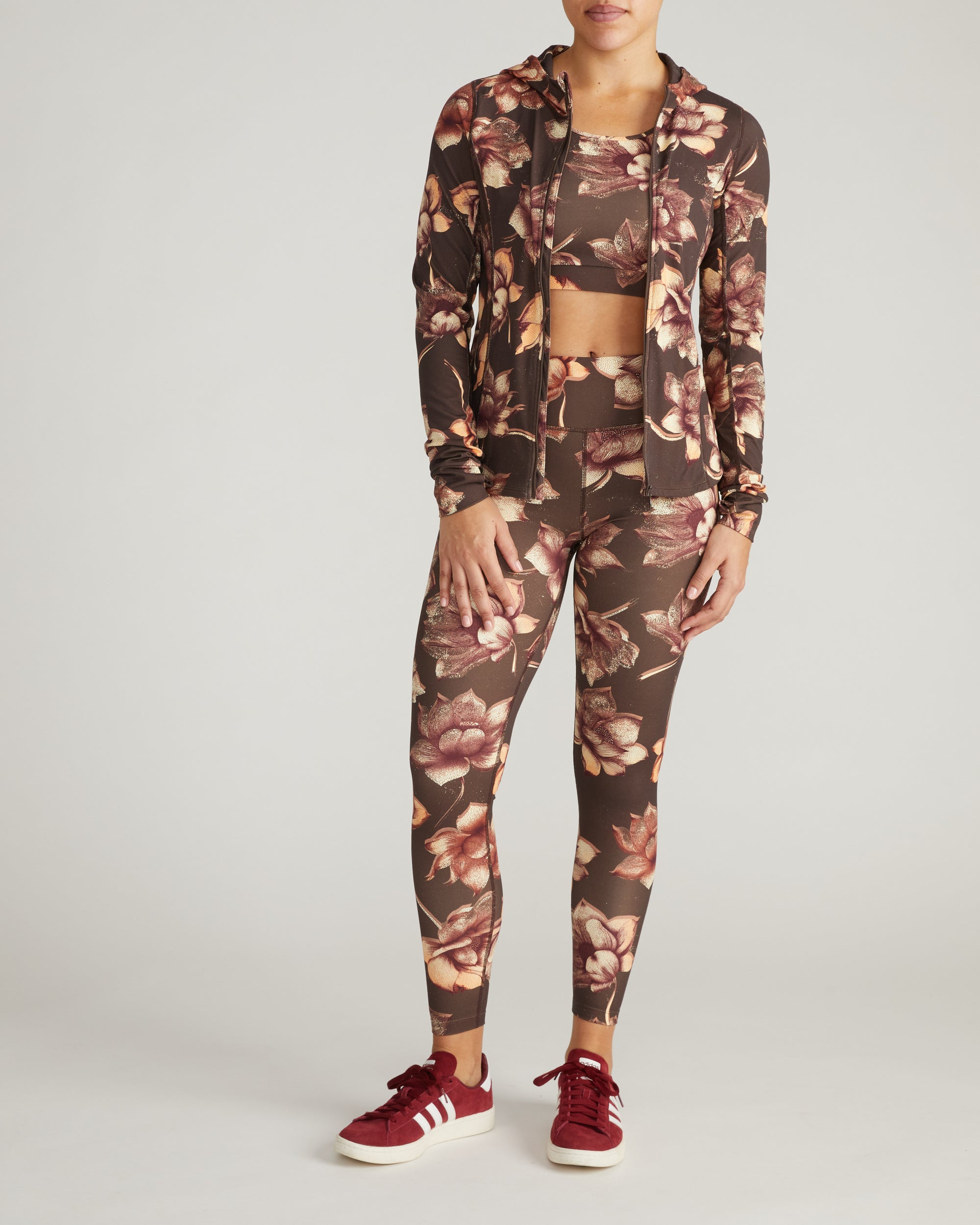 Woman wearing Next-to-Naked Hooded Zip Jacket - Lotus Print from Universal Standard