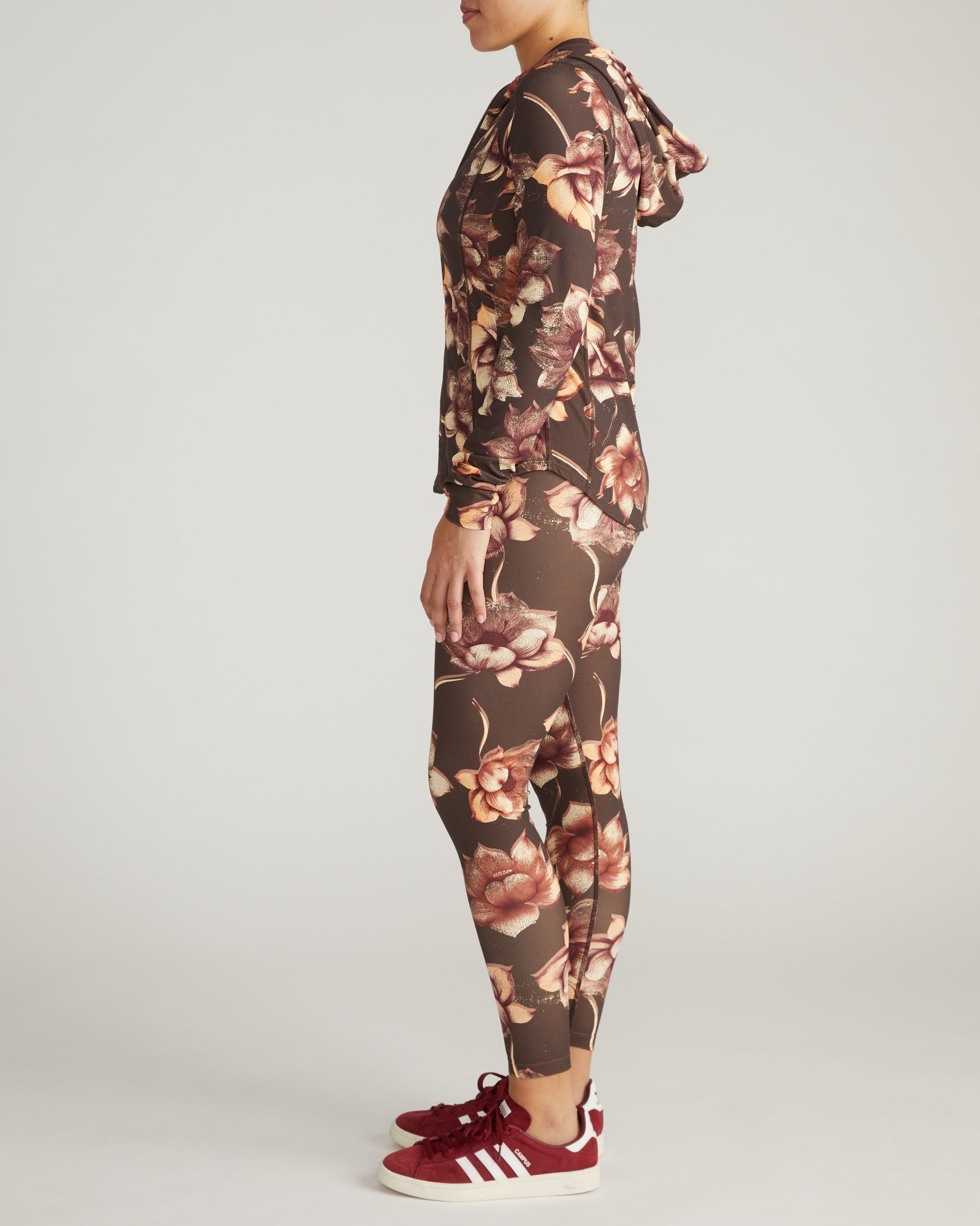 Woman wearing Next-to-Naked Hooded Zip Jacket - Lotus Print from Universal Standard